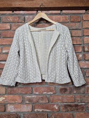 Susy Shier 100% Cotton Eyelet Cropped Jacket Blazer Ivory XL